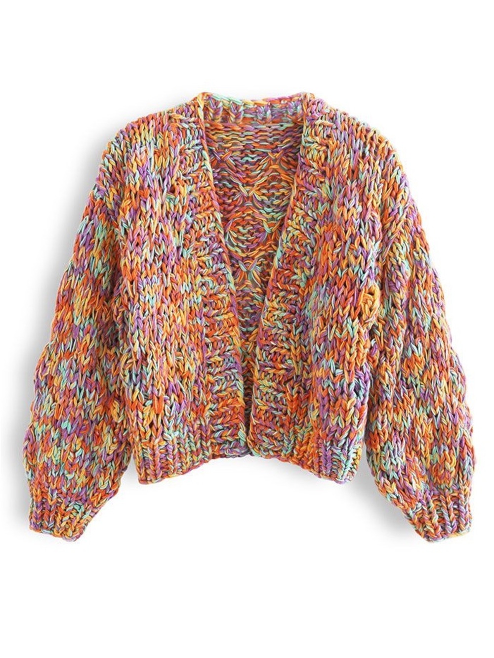 Princess Polly Multicolor Chunky Knit V-Neck Cardigan - Orange Mix